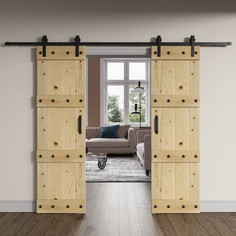 Coast Sequoia 48in./60in./84in. x 84in. Castle Series Pine Wood Double Sliding Barn Door With Hardware Kit