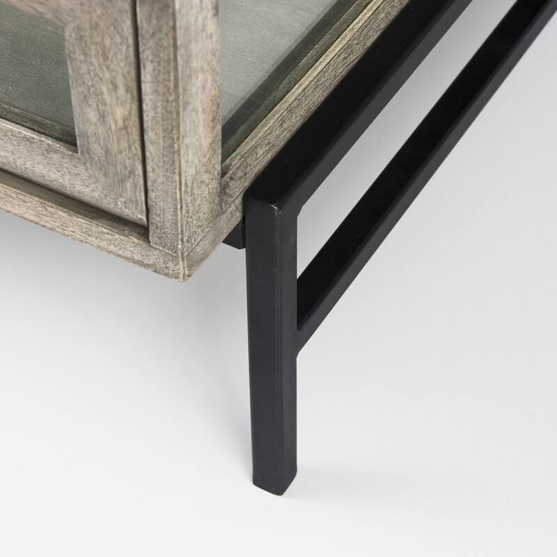 Arelius Light Brown Solid Wood w/ Black Iron Base Square Display Coffee Table