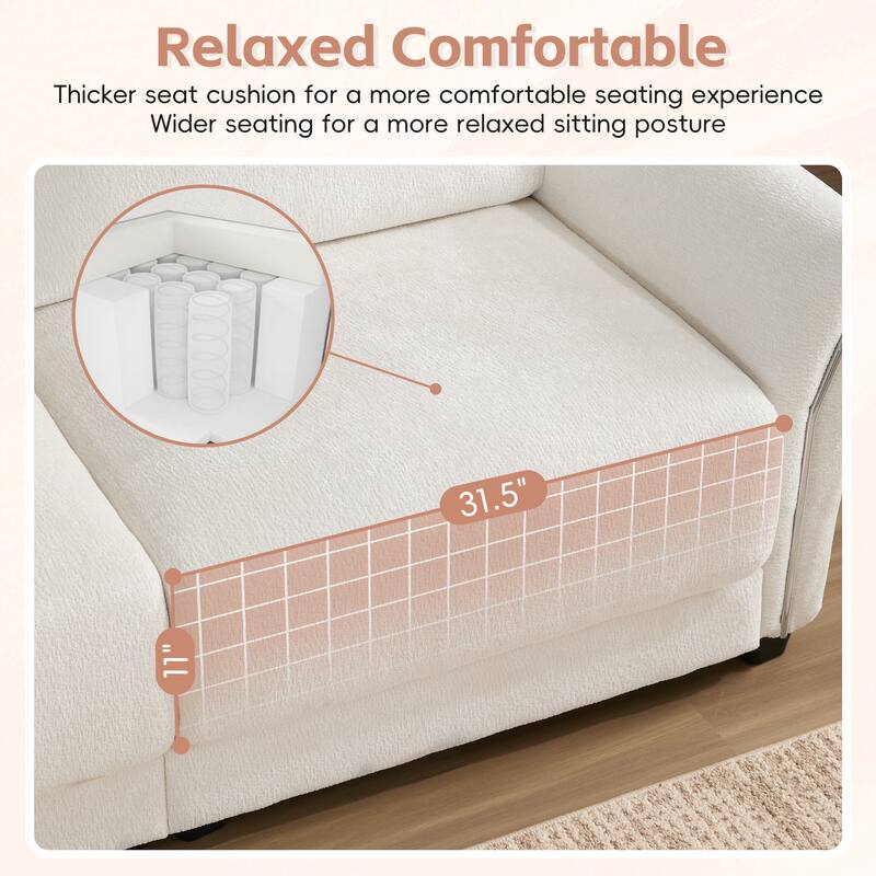 Modular Sectional Sofa Set with Petal Armrest Design External USB and Type-C Charger, Movable Ottoman, Chenille