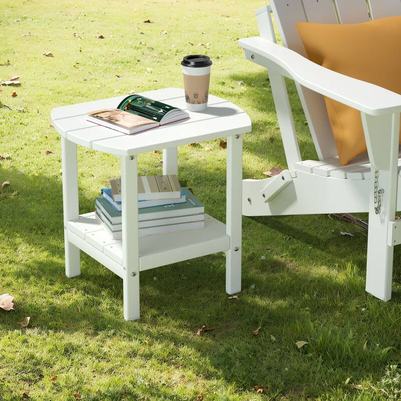Weather-Resistant HDPE Outdoor Side Table - Modern Patio Accent Furniture - 8' x 10'