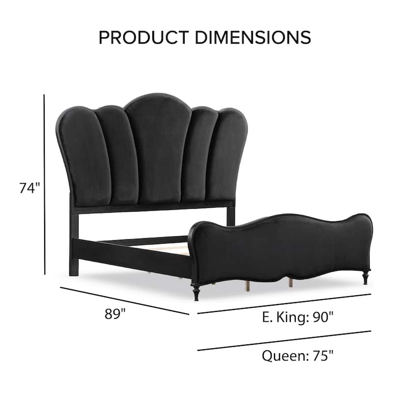 Furniture of America Seabliss Glam 4-Piece Black Solid Wood Panel Bedroom Set