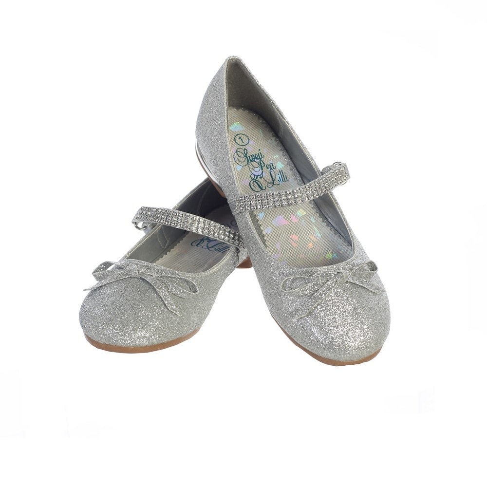 Laura Ashley Little Girls Silver Shimmery Textured Bow Accent Flats 5-10 Toddler