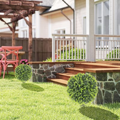 Set of 2 Artificial Eucalyptus Topiary Balls Realistic UV Resistant with Aluminum Stake for Indoor - 15.7" Dia. x 22.1" H