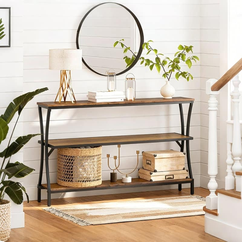 43'' Small Console Table, 3-Tier Entryway Table with Storage Shelves