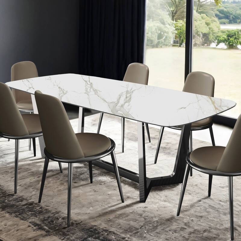 Furniture of America Mave Modern 71-inch Ceramic Top Dining Table with Metal Base