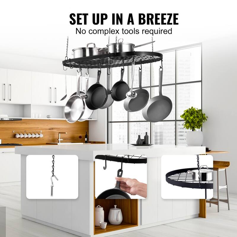 Hanging Pot Rack, Hanging Pot Rack Ceiling Mount, Ceiling Pot Rack with S Hooks, 80 lbs Loading Weight, Ideal for Home