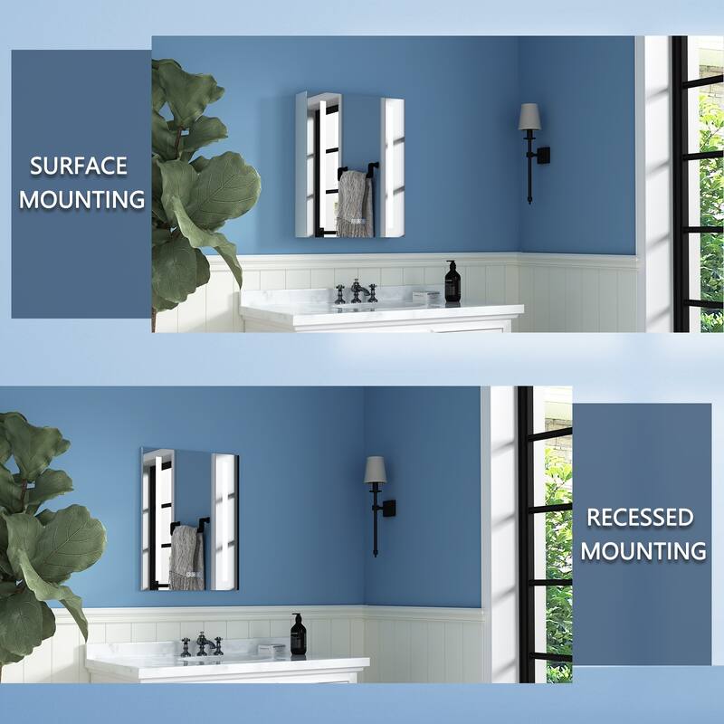3 Touch Switch LED Lighted Bathroom Medicine Cabinet with Mirror 20'' x 26'',Recessed or Surface Mount,Defog, Stepless Dimming