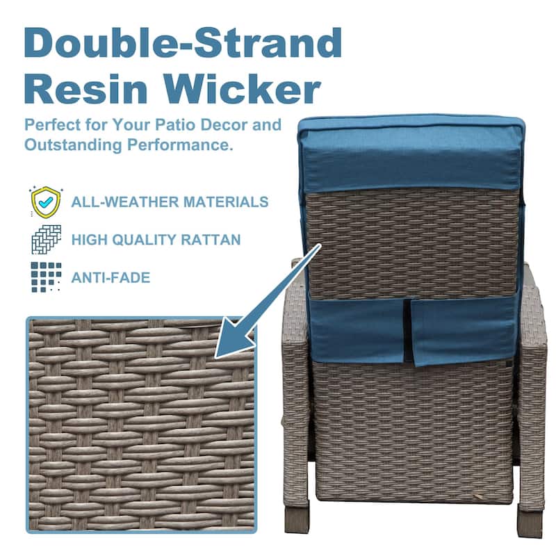 Wicker Reclining Patio Chair with Side Table, Outdoor Lounge Chair with 150掳 Infinite Recline & Removable Cushions