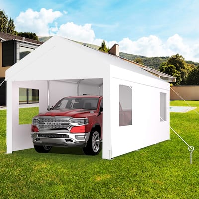 12x20FT Heavy Duty Carport Canopy, 2 Roll-Up Doors, 4 Vent Windows