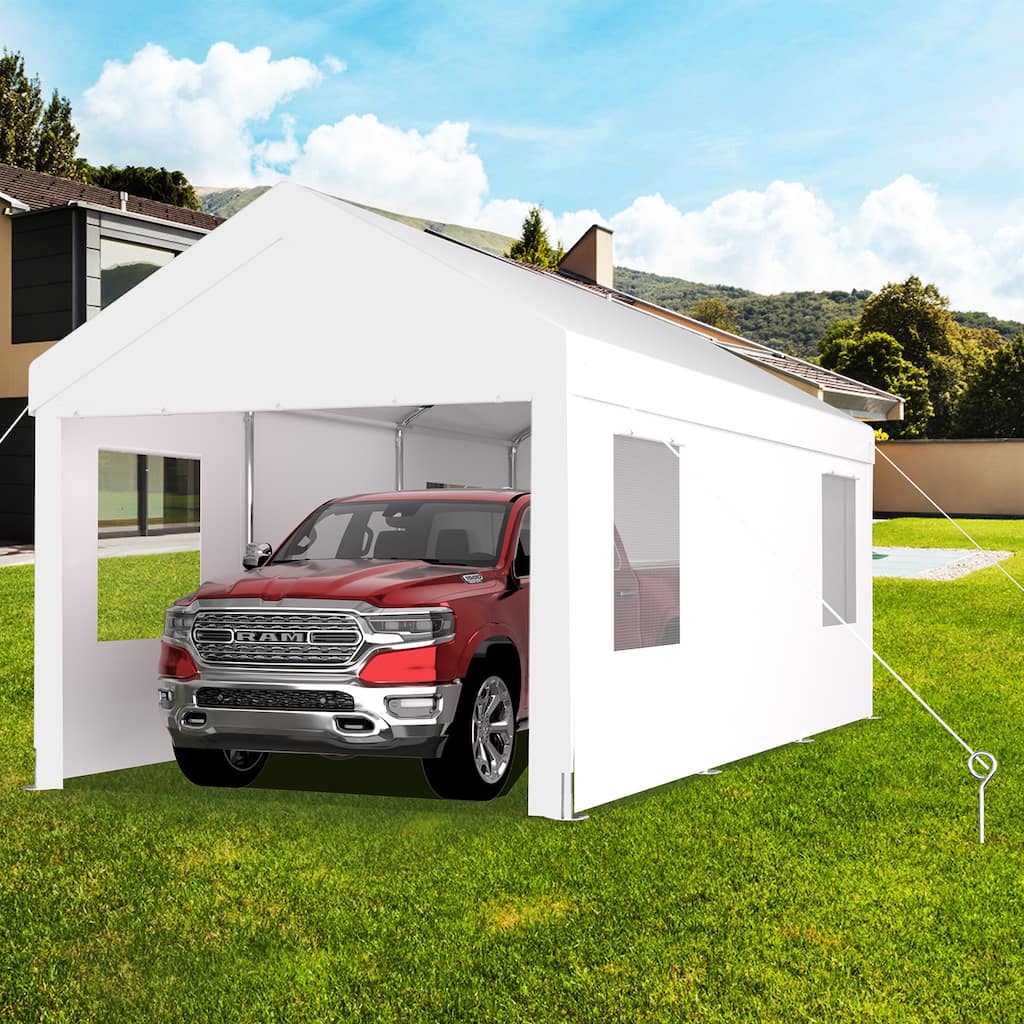 12x20FT Heavy Duty Carport Canopy, 2 Roll-Up Doors, 4 Vent Windows