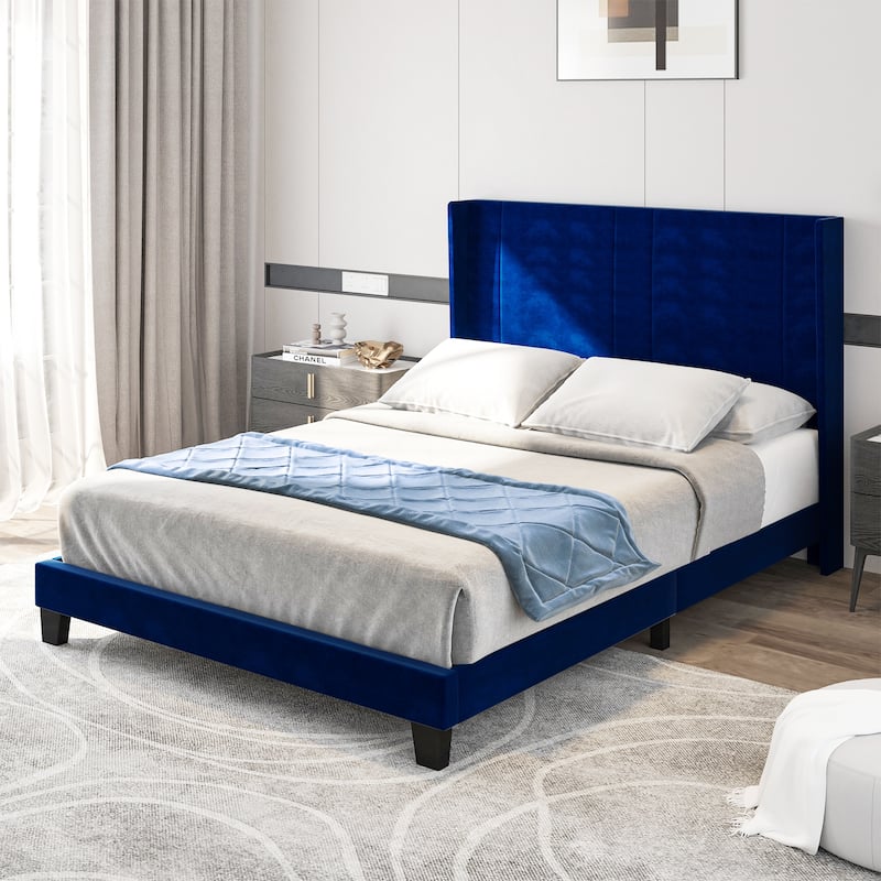 Velvet Upholstered Platform Bed Frame
