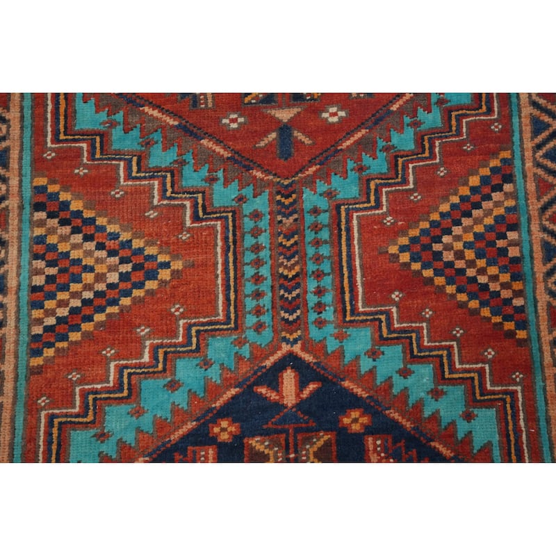 Hand Knotted Oriental 100% Wool Carpet Traditional Geometric Oranges & Rust Ardebil Runner Rug - 10' 6'' X 2' 11''