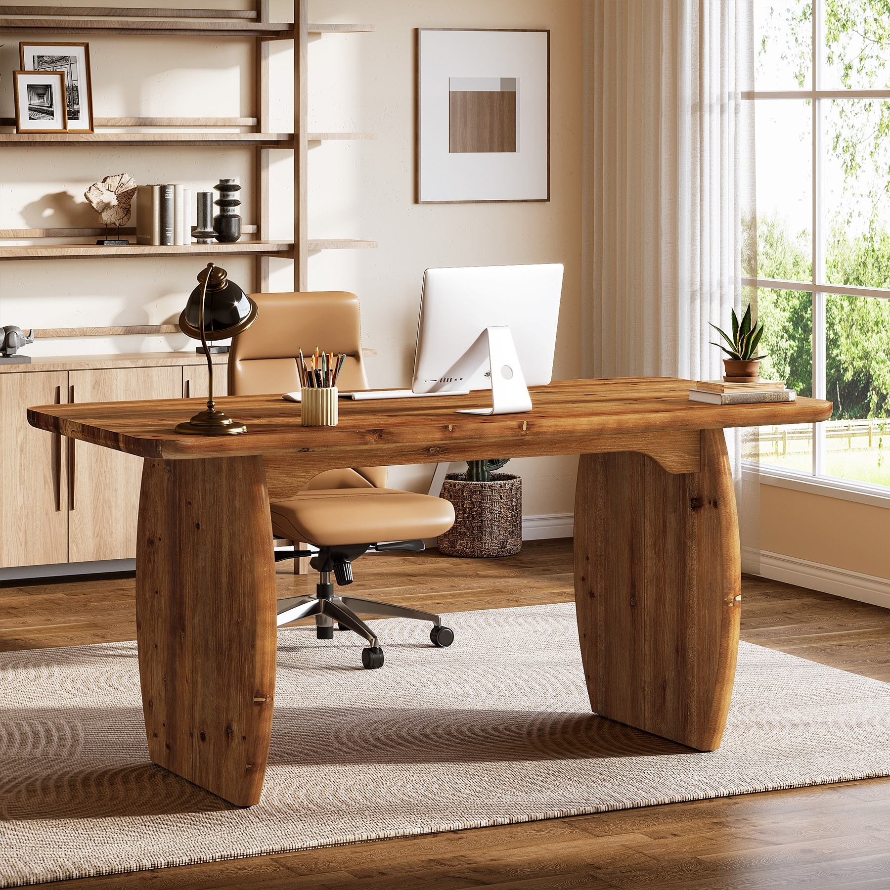63-Inch Solid Wood Executive Desk with Sturdy Legs