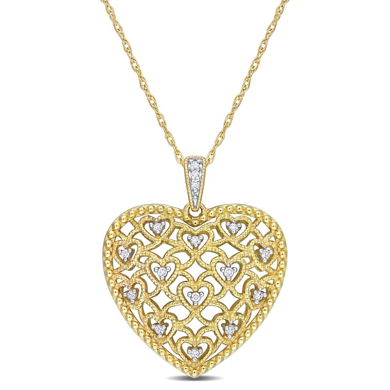 Miadora 10k Yellow Gold 1/10ct TDW Diamond Lace Heart Necklace