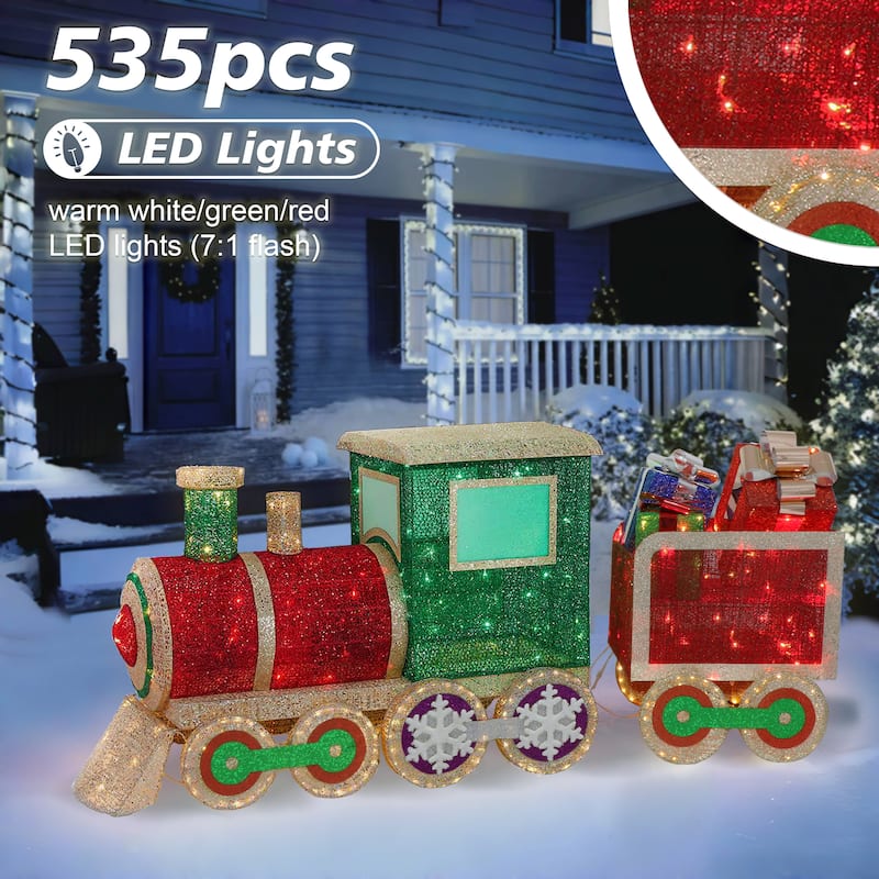 Puleo International 68" Pre-Lit Outdoor Wire Frame Train - Gold Red Green Blue - 5.66