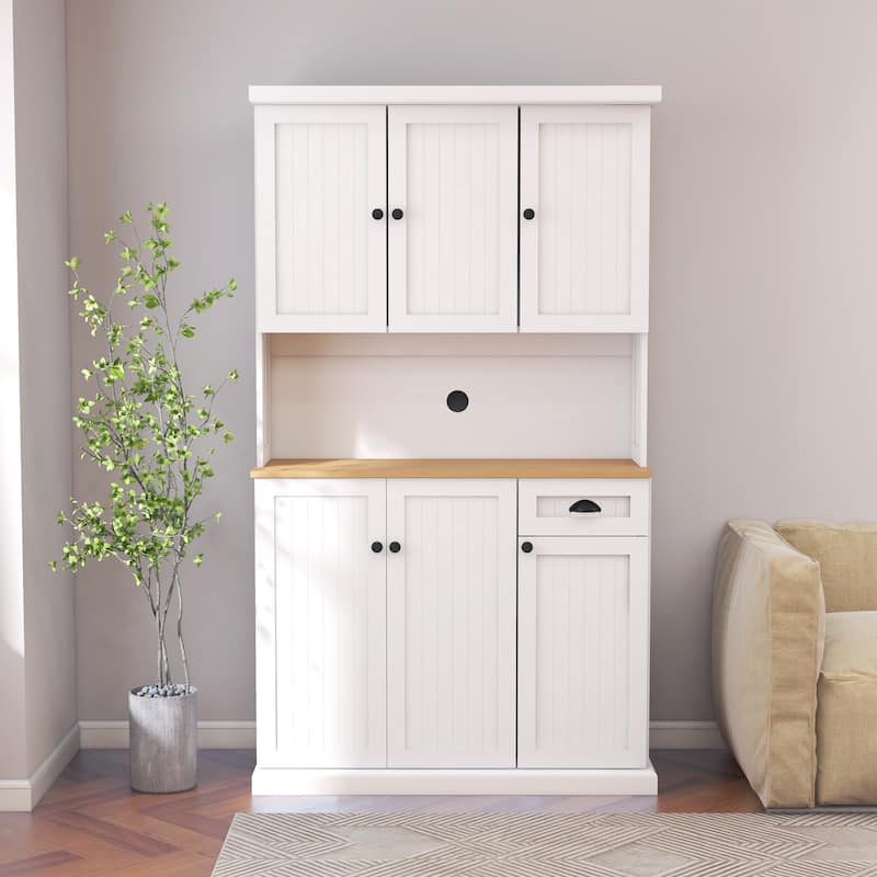 71" Kitchen Pantry Storage Cabinet with Microwave Oven Countertop,Hutch Cabinet with Adjustable Shelves,6 Doors,1 Drawer