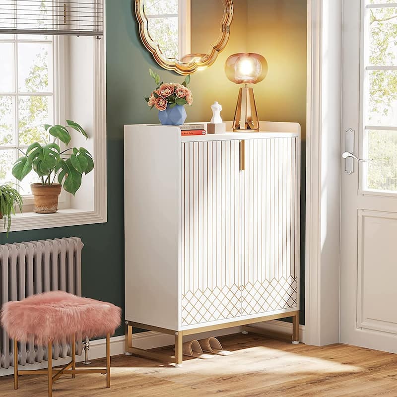 Shoe Cabinets with Doors, 5-Tier Wood Shoe Rack Organizer for 25 Pairs - White