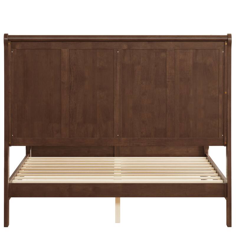 GDFStudio - Traditional Solid Wood Sleigh Bed Frame with High Paneled Headboard & Storage Chest Bench, No Box Spring Needed