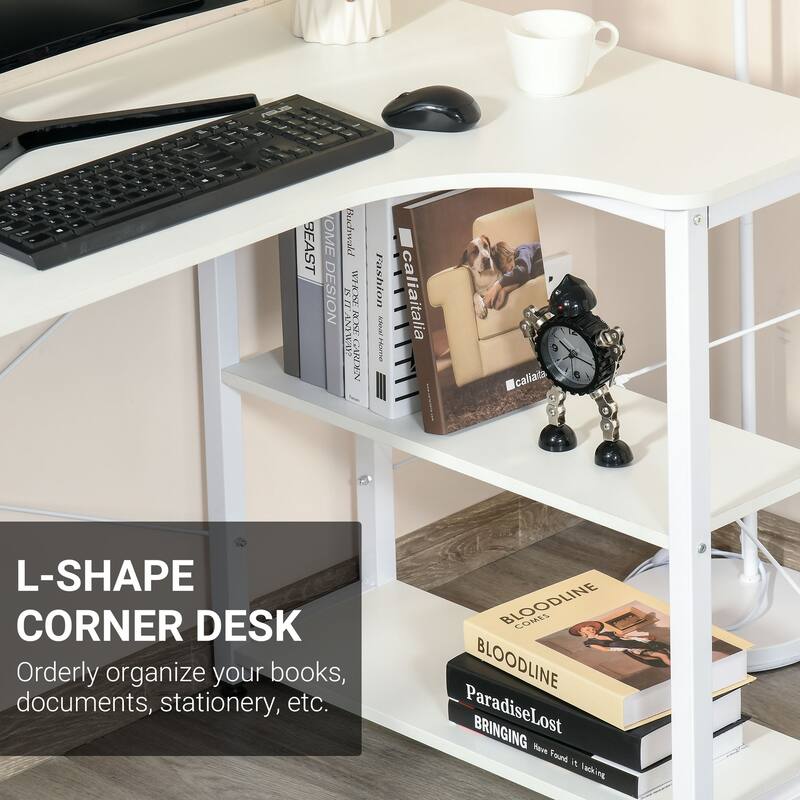L-Shape Desk Computer Desk with 2 Side Shelves,Wide Workstation for Study