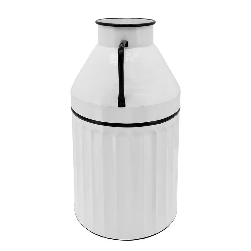 Metal Milk Bucket, White, Cylinder - 15" x 13" x 24"