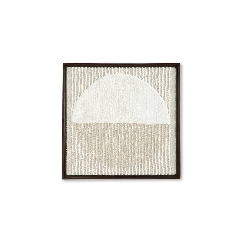 Miji Wall Art Decor, Half Moon Circle Beige White Woven Detail 30 x 30