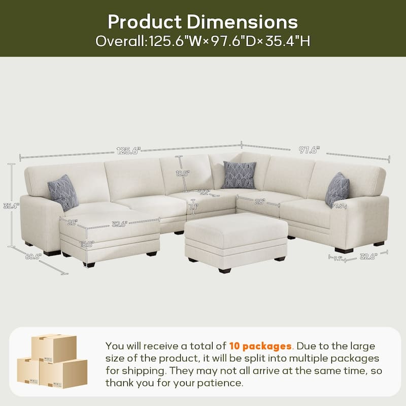 8 Piece Modular Corduroy Sectional With Ottoman