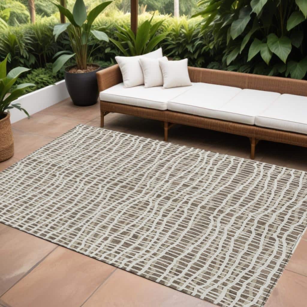 HomeRoots Striped Transitional Rectangle Outdoor Rug