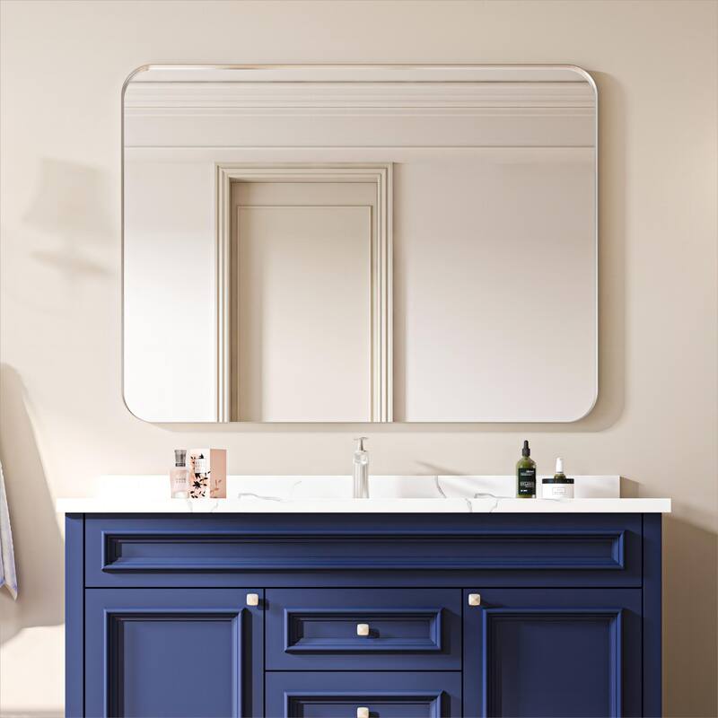 Organnice Rectangular Aluminum Frame Vanity Bathroom Mirror with Clear Glass