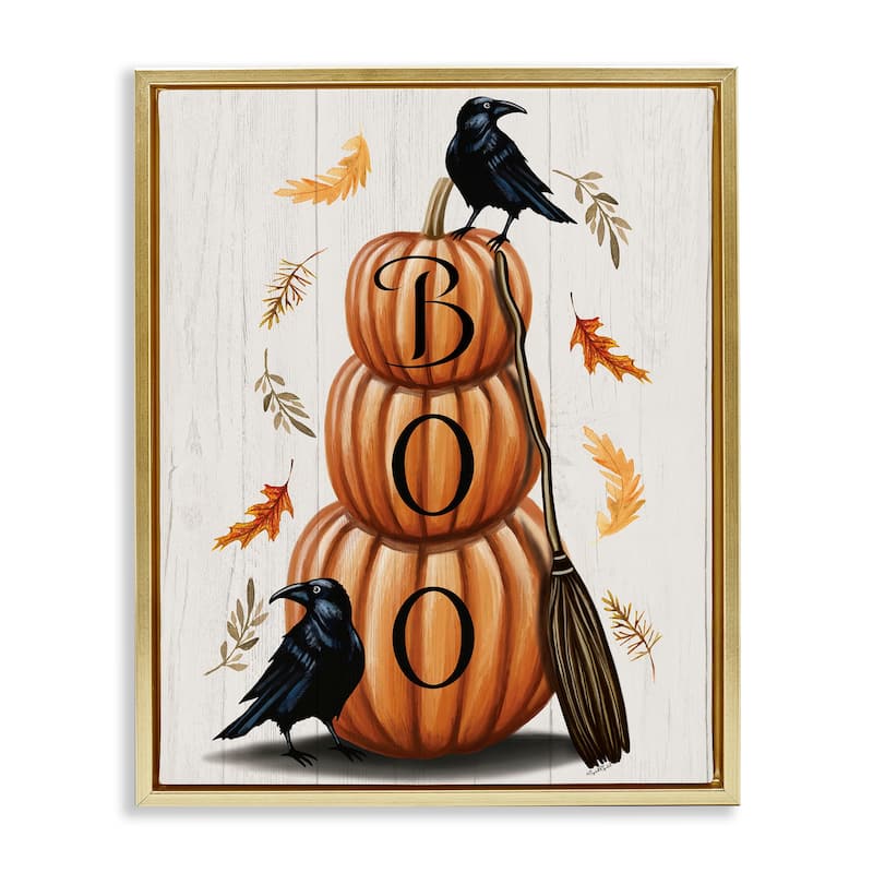 Stupell Boo Crows & Pumpkins Framed Floater Canvas Wall Art Design By Elizabeth Tyndall - 25 x 31 - Gold