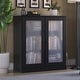 preview thumbnail 68 of 166, 100% Solid Wood 3-shelf Bookcase with Optional Doors by Palace Imports Frosted Glass Doors - Black