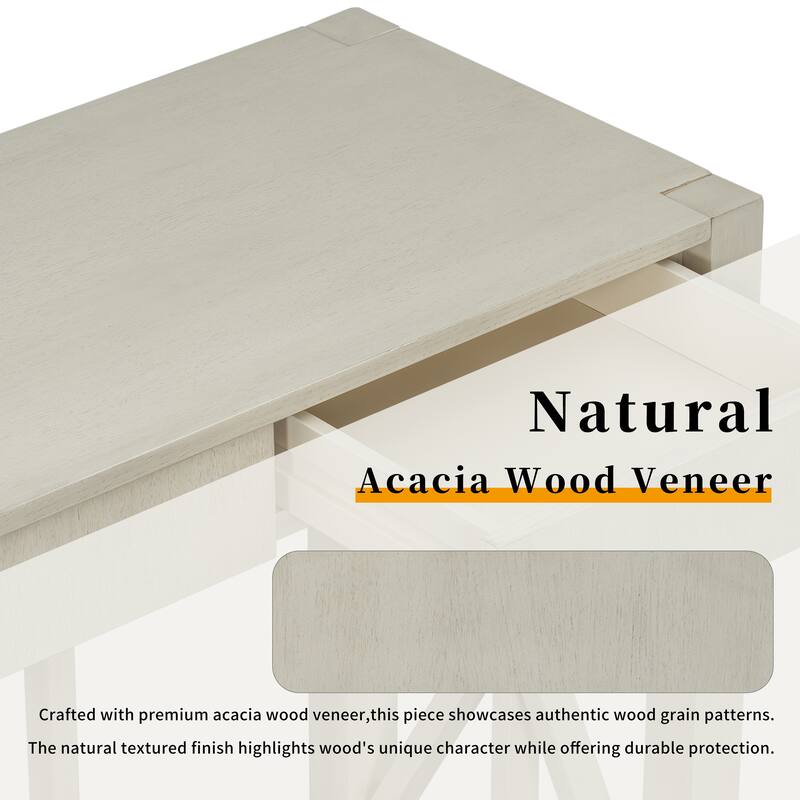 Anmytek Blue Acacia Wood Console Table with 4 Drawers X Base Design for Entryway and Kitchen Storage