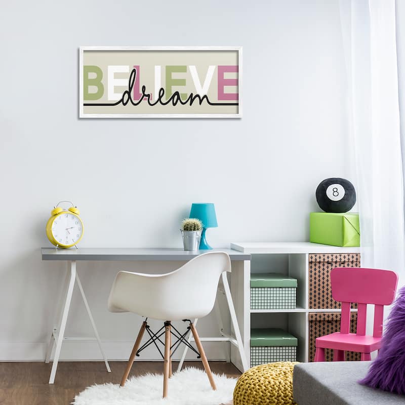 Stupell Muted Believe & Dream Framed Giclee Art Design By Kim Allen