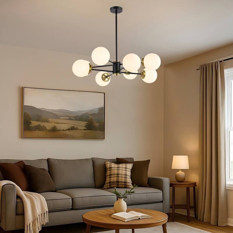 GetLedel 8-Light Dimmable Sputnik Chandelier with Glass Globe Shades