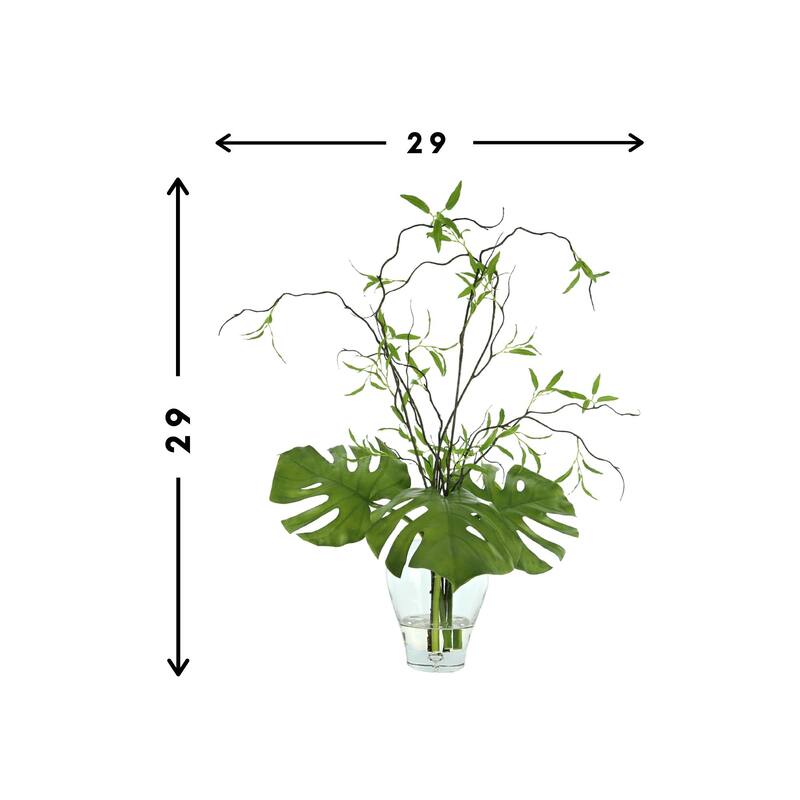 Philo Leaf and Willow Branch Arrangement in a Clear Glass Vase - Green