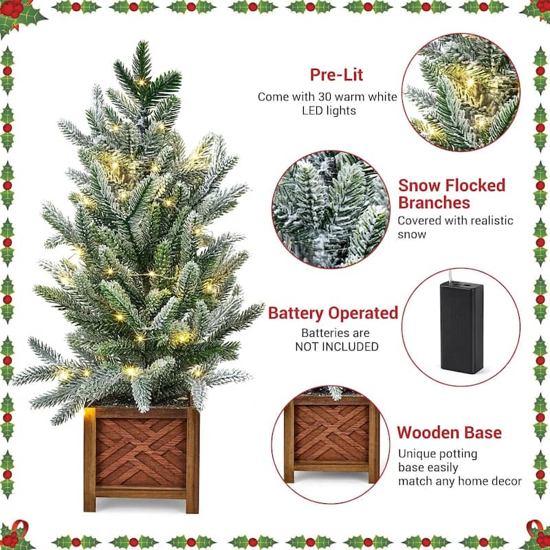 2 Ft Prelit Tabletop Mini Potted Snow Artificial Christmas Tree for Decorations - 2FT