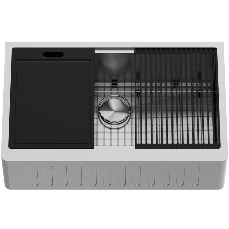VIGO Oxford Stainless Steel Single Bowl Slotted Apron Farmhouse Kitchen Sink and Accessories