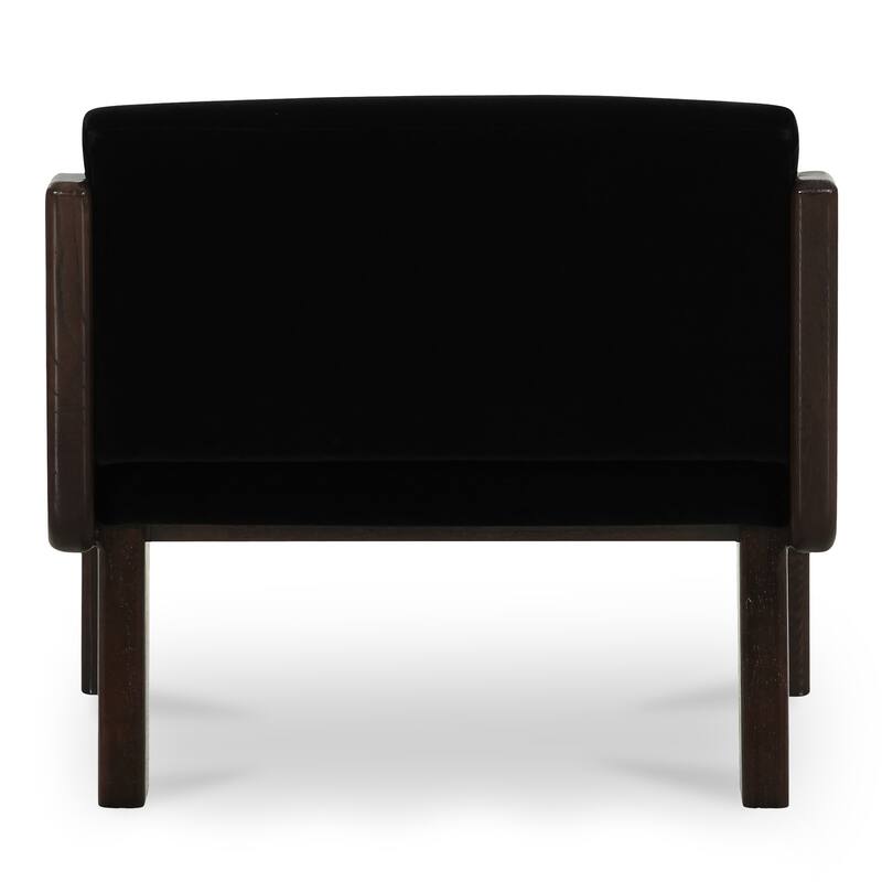NADAAL STUDIOS Onaris Accent Chair, Vintage-Inspired Black Velvet with Dark-Stained Ash Frame, Black
