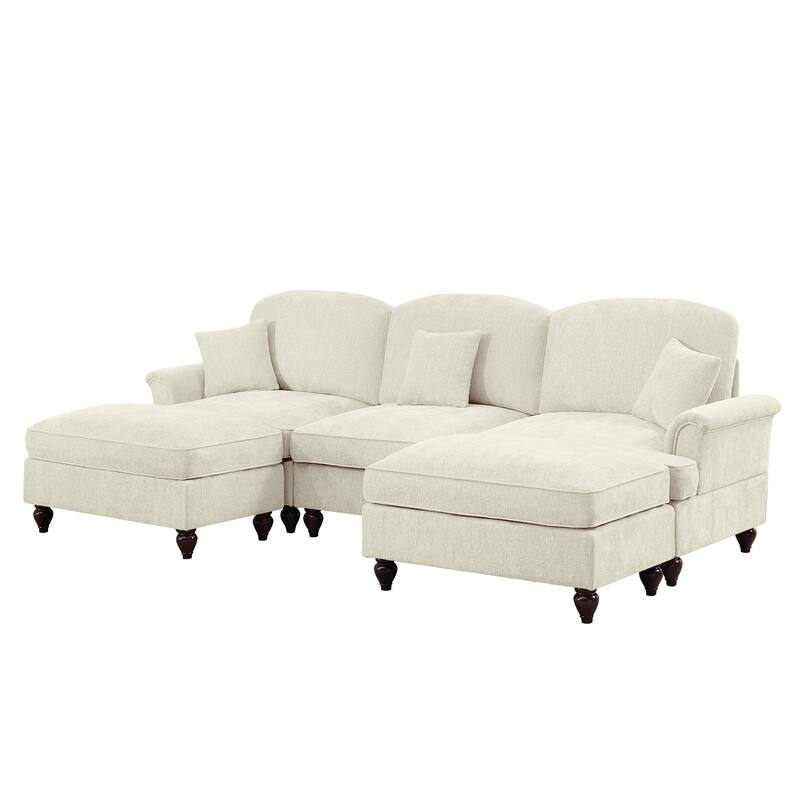 GDFStudio - Classic Modular U-Shaped Chenille 107" Sectional Sofa with Ottomans