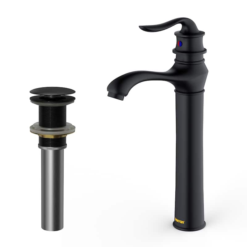Karran Dartford Single Hole Single Handle Vessel Bathroom Faucet with Matching Pop-up Drain - Matte Black