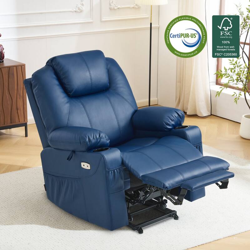 MCombo Electric Power Lift Recliner Chair Sofa with Massage and Heat, 3 Positions, USB Ports, Faux Leather 7040 - Blue