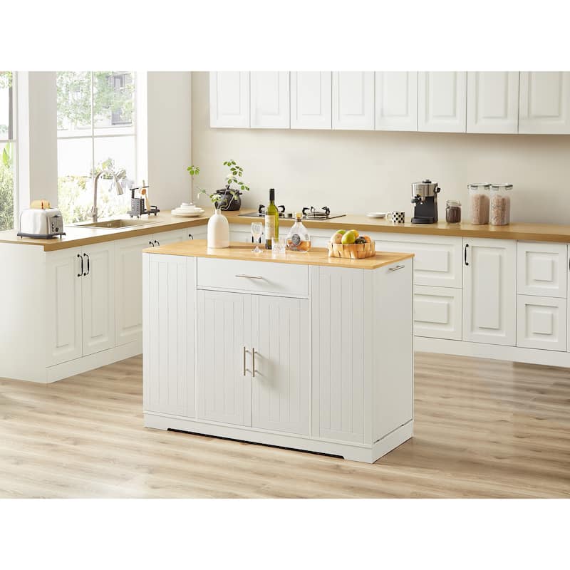 53'' Kitchen Storage Islands with Drawers and Trash Can Storage for Kitchen & Dining. Modern Farmhouse Design