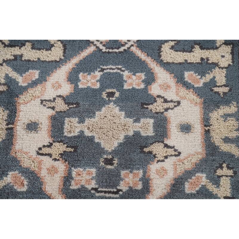 All-Over Blue Oushak Indian Runner Rug Hand-knotted Wool Carpet - 2'7"x 9'10"