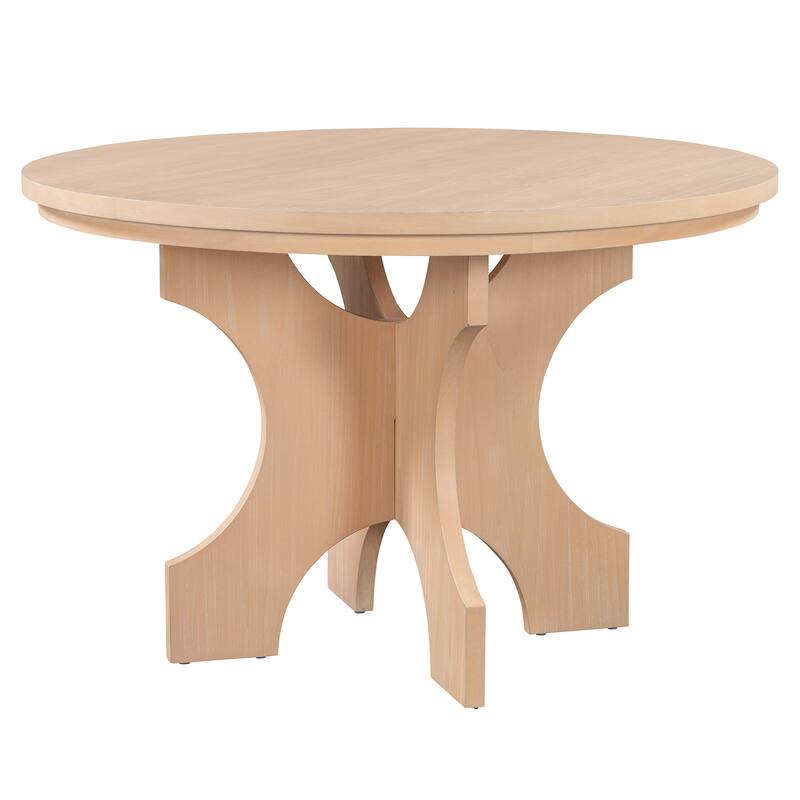 5-piece Rustic Charm Round Dining Set with 3 Upholstered Chairs and Curved Bench