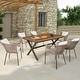 preview thumbnail 2 of 16, 7-Pieces Outdoor Dining Set with Chairs and Acacia Wood Tabletop, for Garden, Backyard, Patio Beige