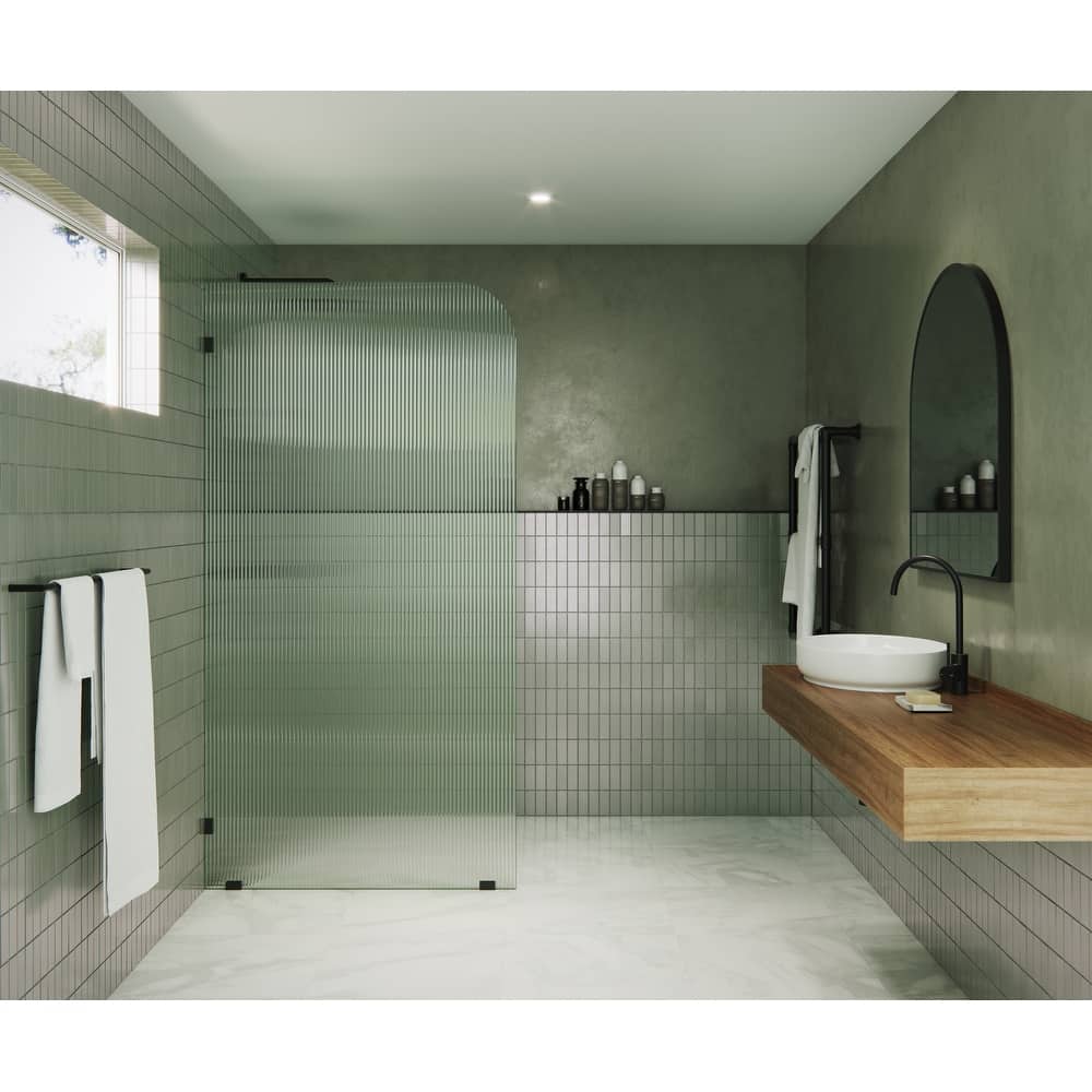 Glass Warehouse 38" x 78" Frameless Shower Door - Single Fixed Panel Fluted Frosted Radius