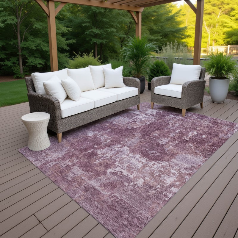 Machine Washable Indoor/ Outdoor Ombre Abstract Chantille Rug