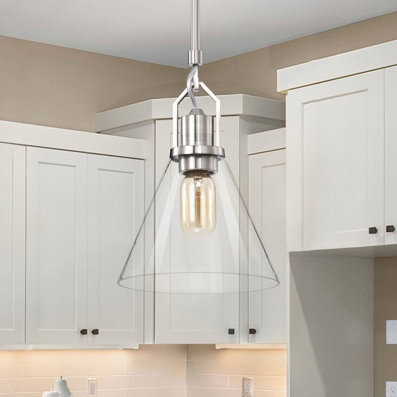 Brushed Nickel 1-Light Mini Pendant with Clear Cone Glass Shade - Brushed Nickel