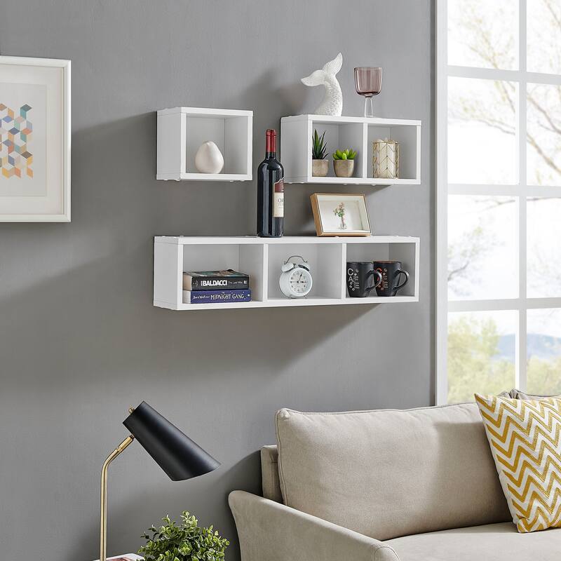Danya B. Bauhaus Floating Geometric Cubby Wall Shelves - Set of 3 Sizes