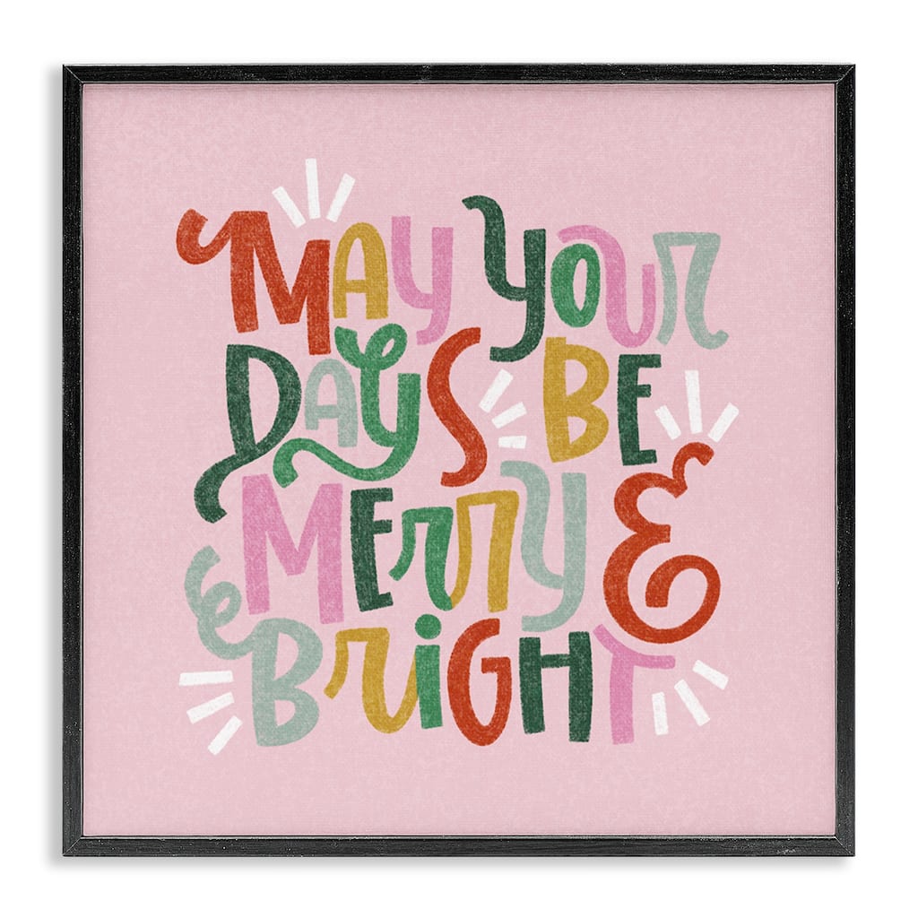 Stupell Pastel Merry & Bright Phrase Framed Giclee Art Design By Sarah Hickman
