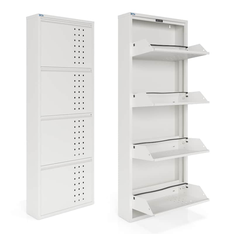 Antibacterial 4 Tier metal shoe cabinet front holes